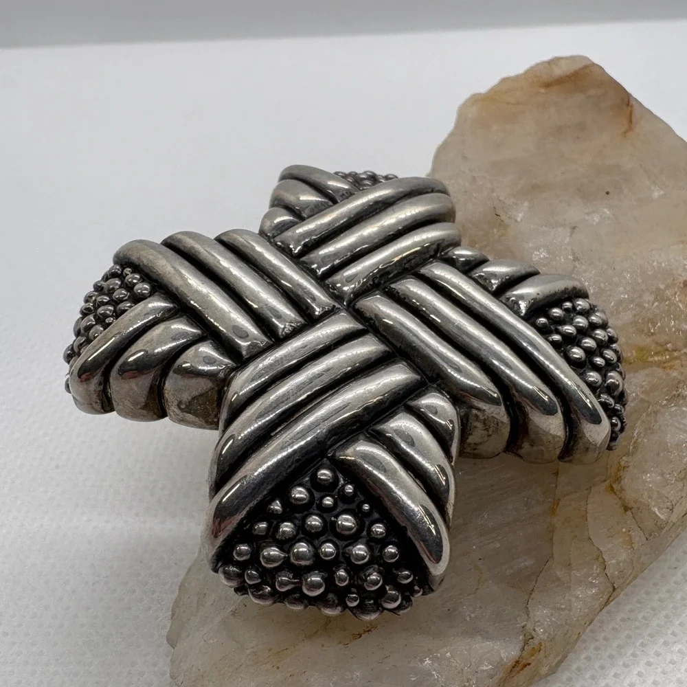 Vintage Carol Henry 925 Sterling Silver Cross Brooch Pendant Woven Textured 39g